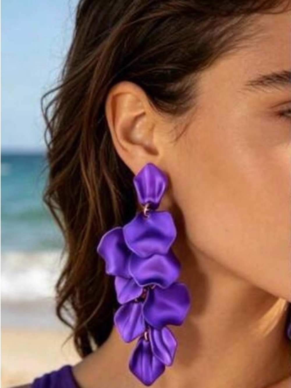 Purple Petal Drop Earrings